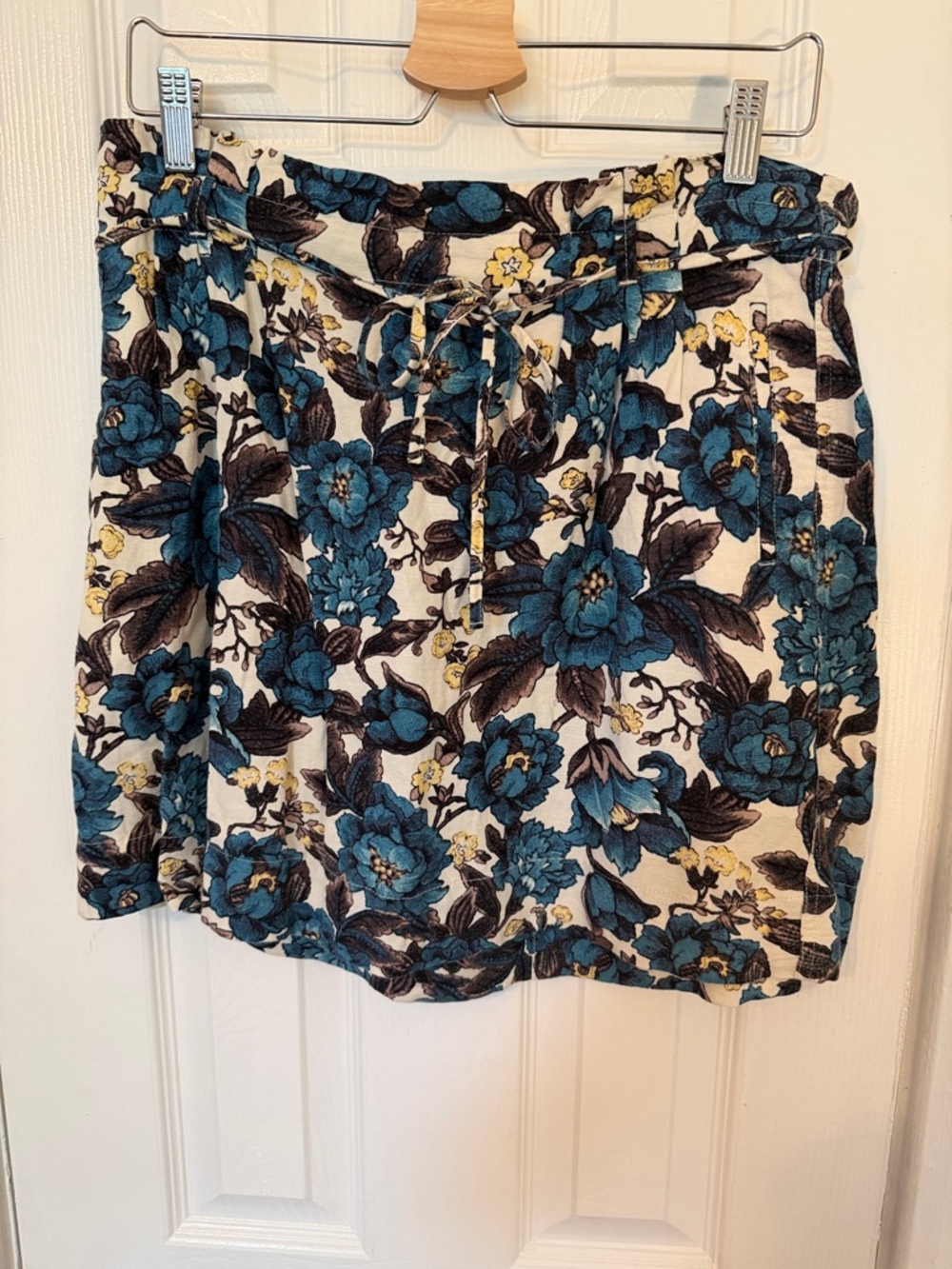 LOFT Teal Floral Drawstring Skirt